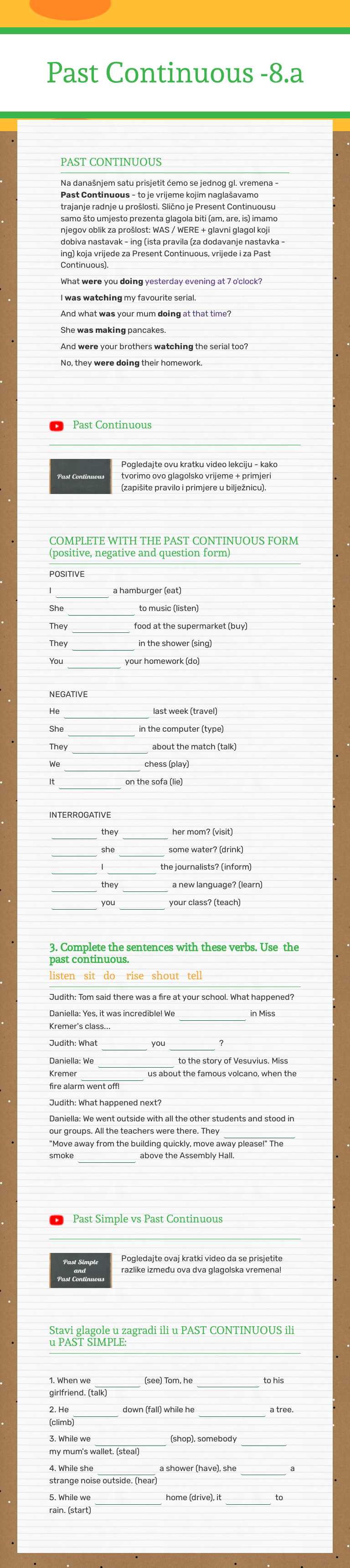 Past Continuous  -8.a Grade 7 worksheet preview