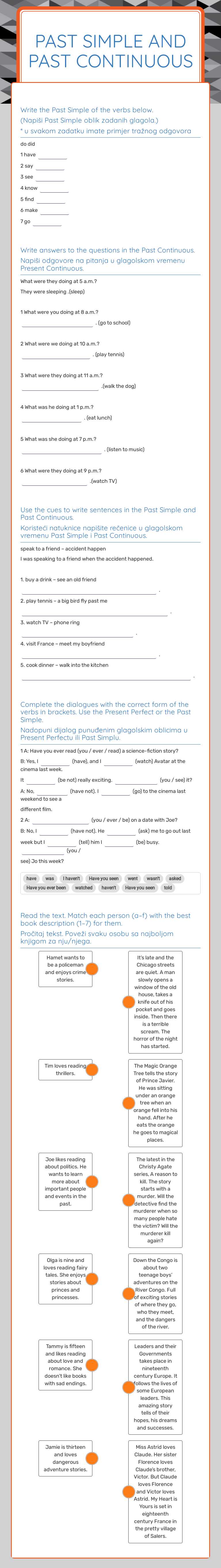 PAst simple and past continuous worksheet preview image