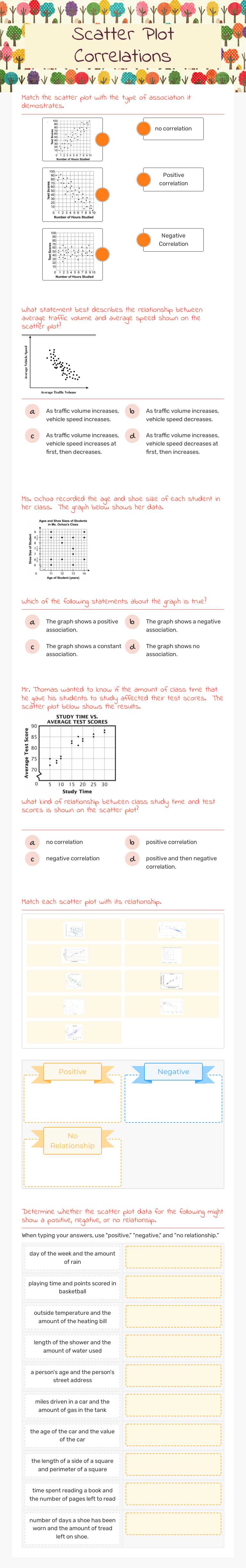 Scatter Plot Correlations worksheet preview image