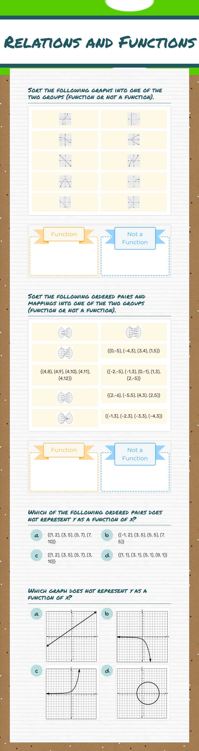 Relations 
and Functions Grade 9 worksheet preview