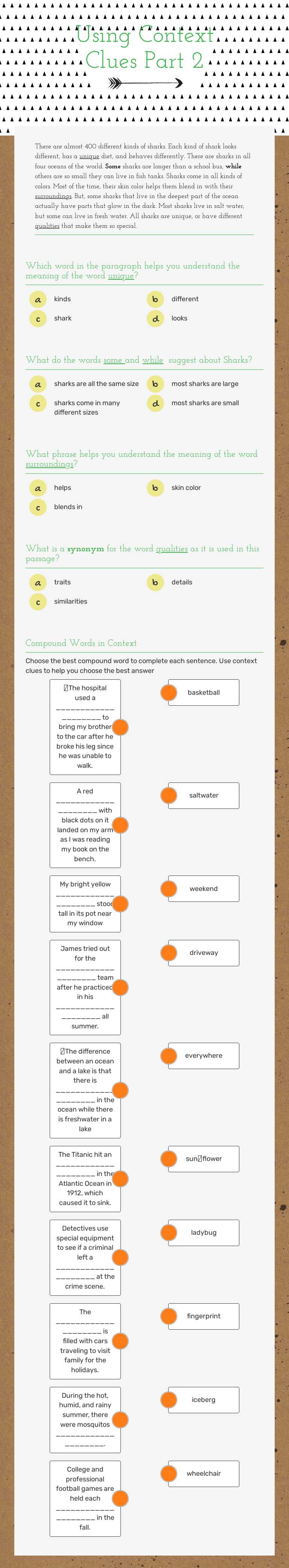 Using Context Clues Part 2 worksheet preview image