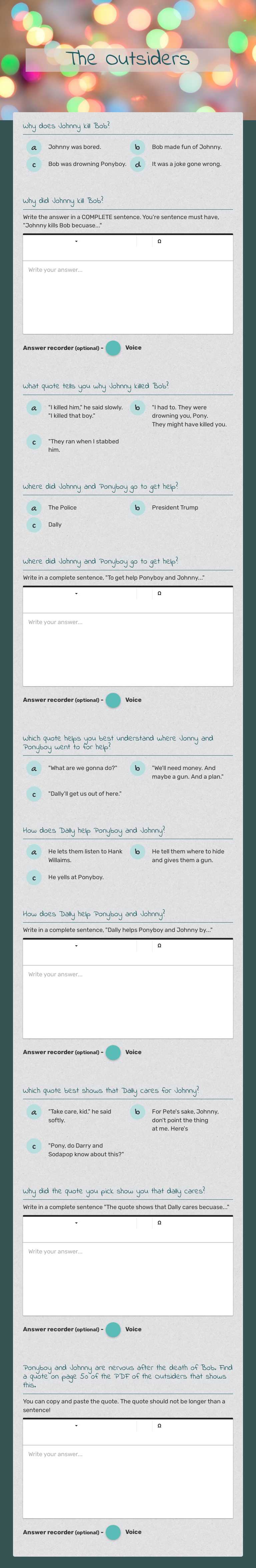 The Outsiders worksheet preview image