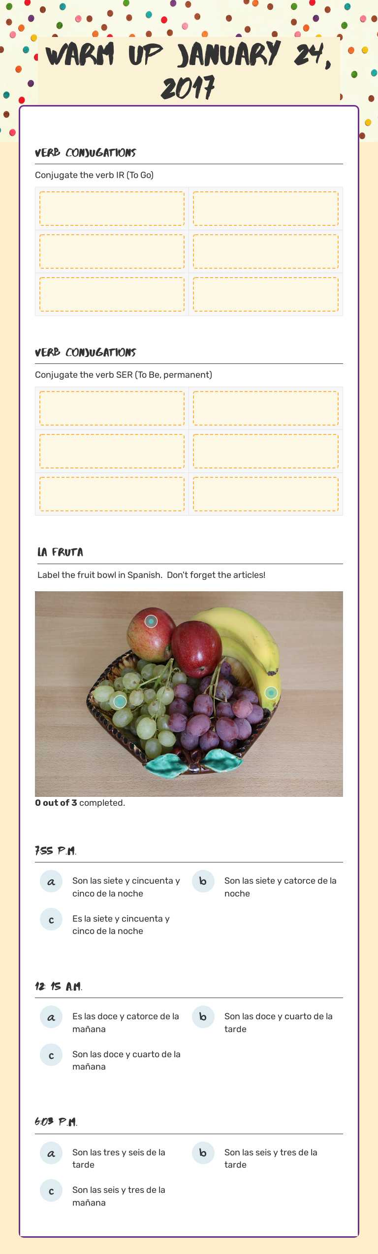 Warm Up January 24, 2017 worksheet preview image