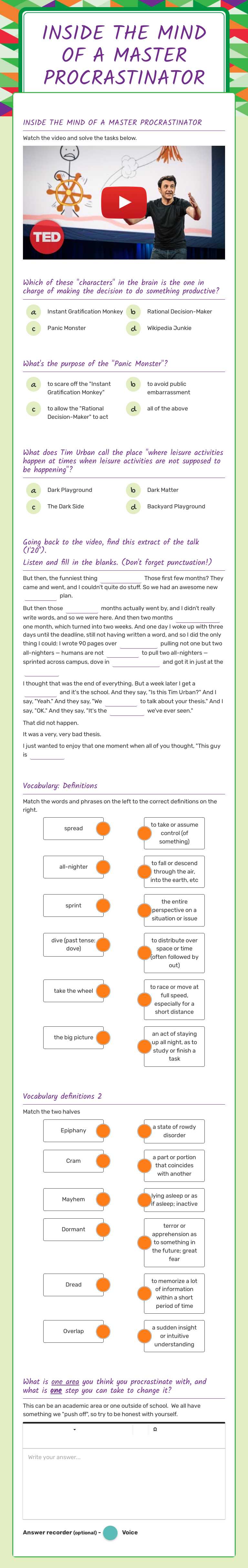 Inside the mind of a master procrastinator worksheet preview image