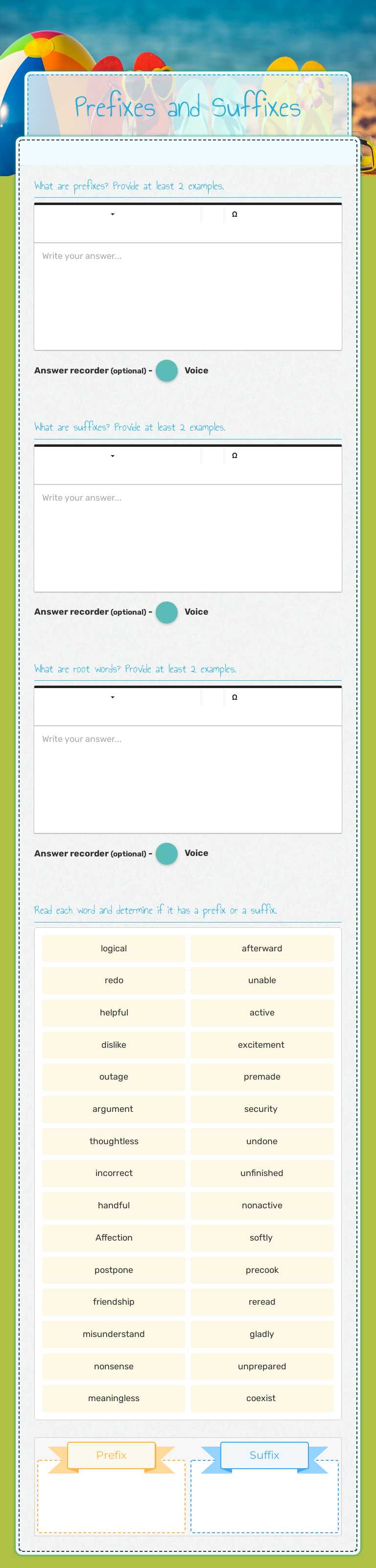 Prefixes and Suffixes worksheet preview image