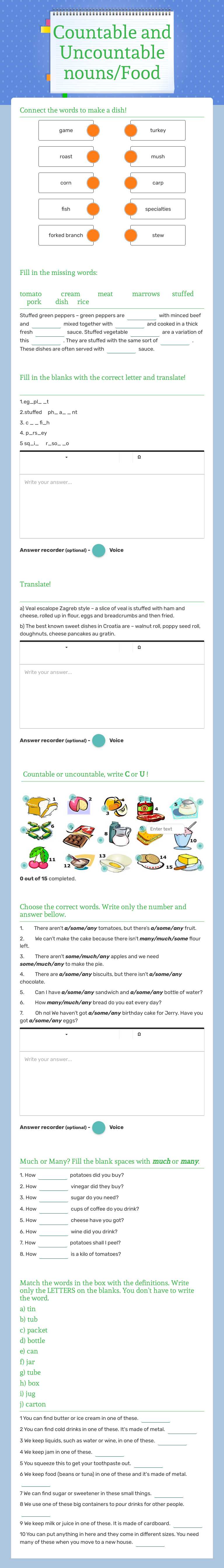 Countable and Uncountable nouns/Food worksheet preview image