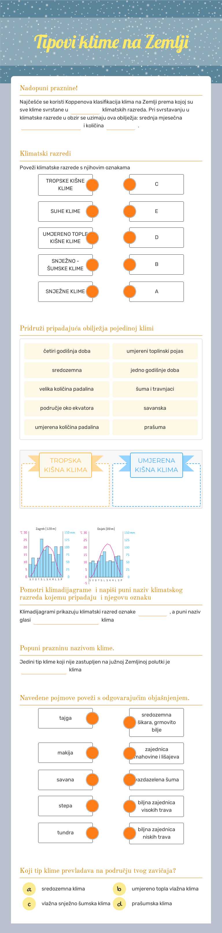 Tipovi klime na Zemlji worksheet preview image