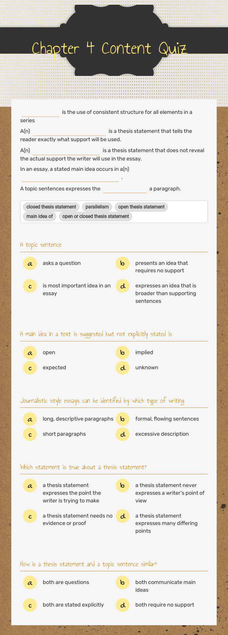 Chapter 4 Content Quiz worksheet preview image