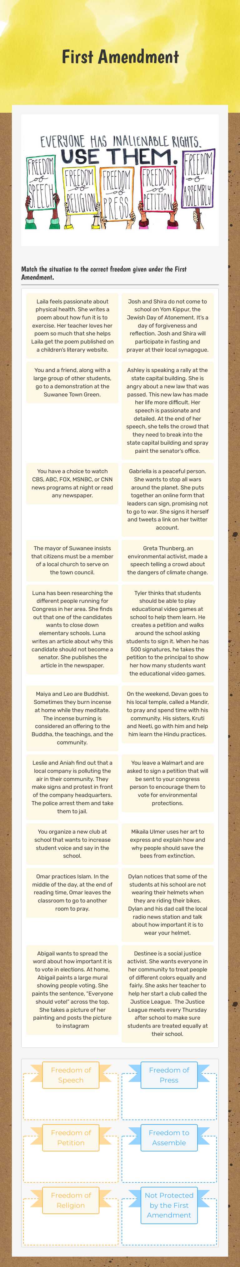 First Amendment worksheet preview image