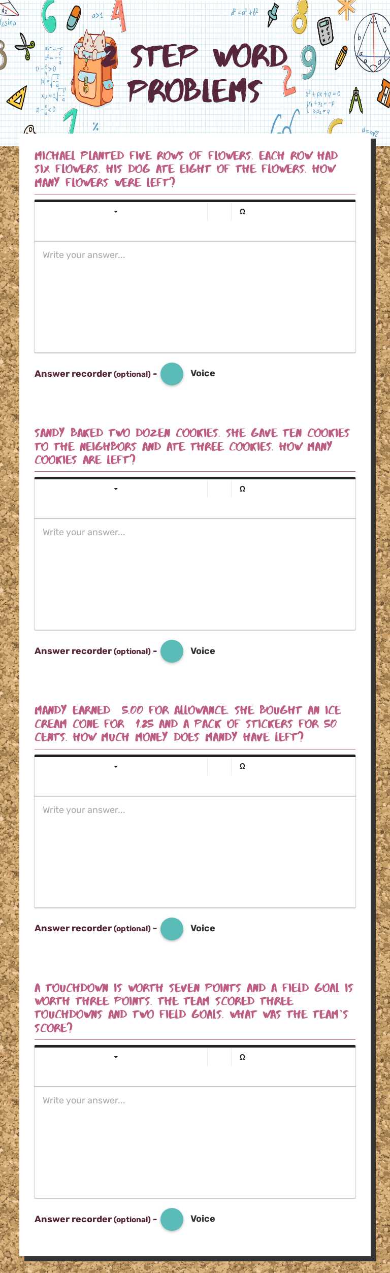 2 step word problems Grade 3 worksheet preview