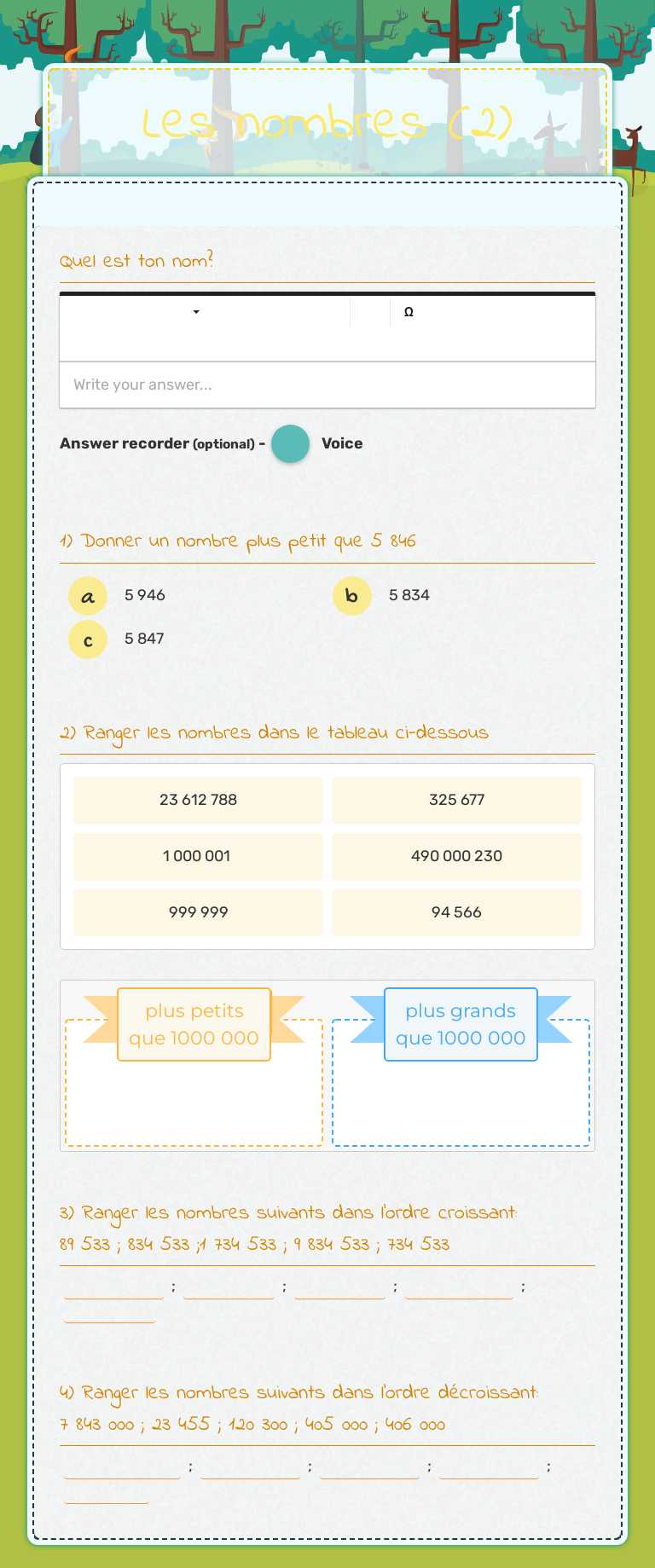 Les nombres (2) worksheet preview image