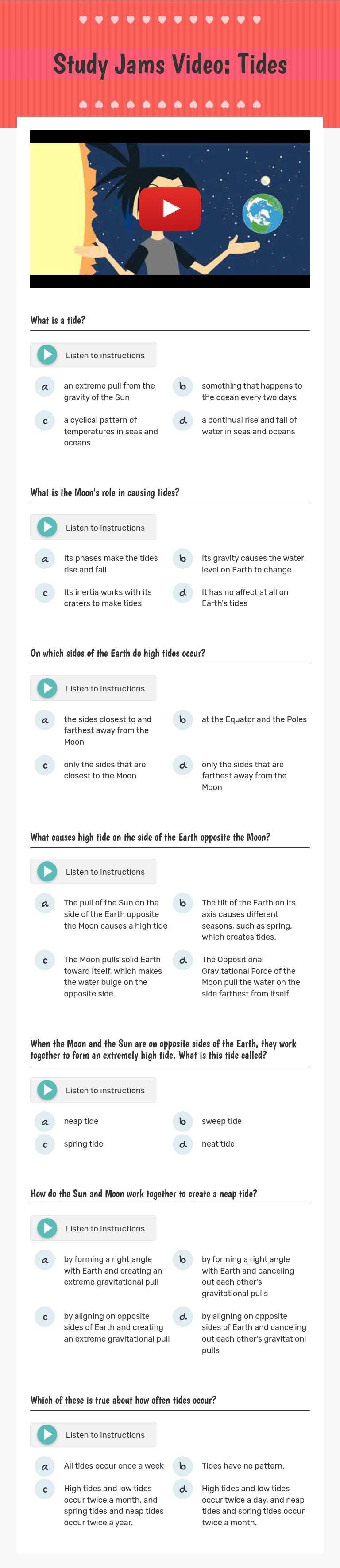Study Jams Video: Tides worksheet preview image