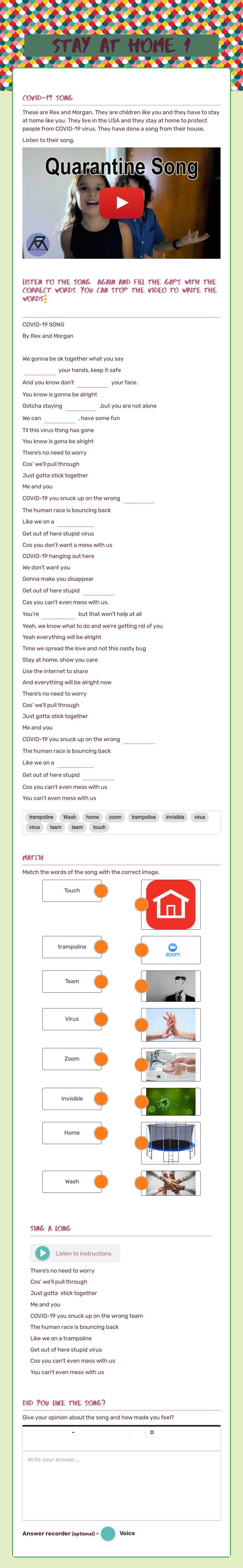 stay at home 1 Grade 4 worksheet preview