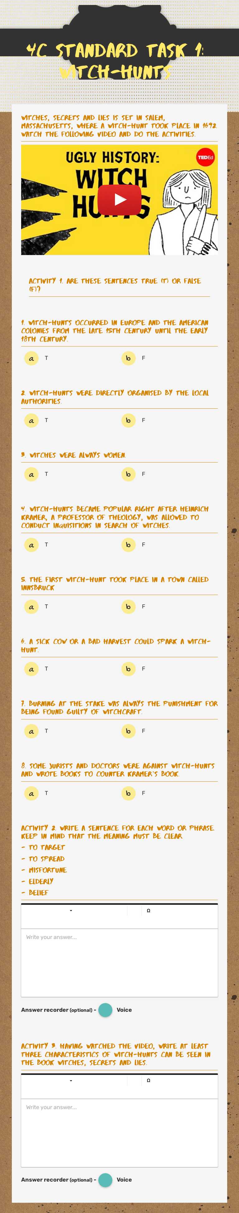 4c STANDARD TASK 1: WITCH-HUNTS worksheet preview image