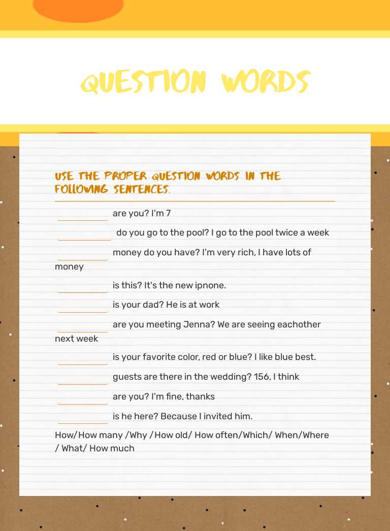 Question words worksheet preview image