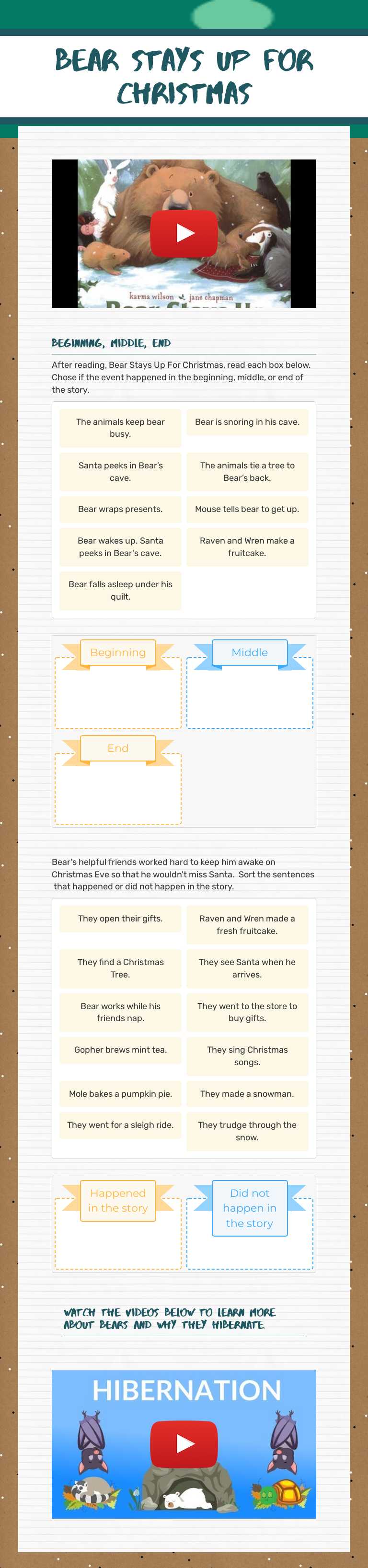 Bear Stays Up for Christmas Grade 1 worksheet preview