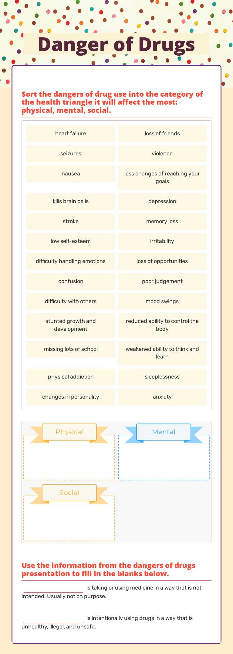 Danger of Drugs worksheet preview image