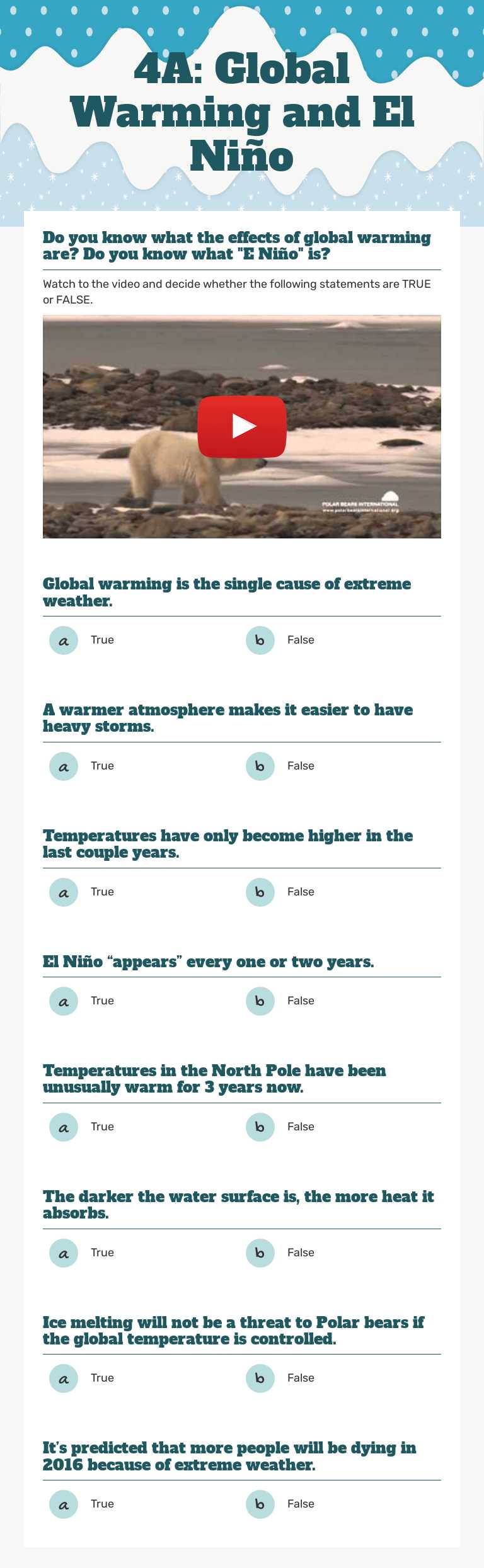 4A: Global Warming and El Niño worksheet preview image