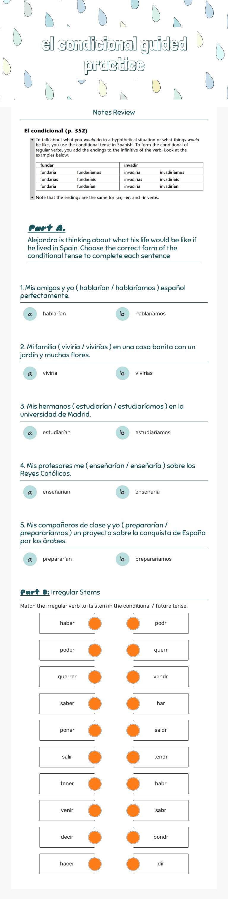 el condicional
guided practice worksheet preview image