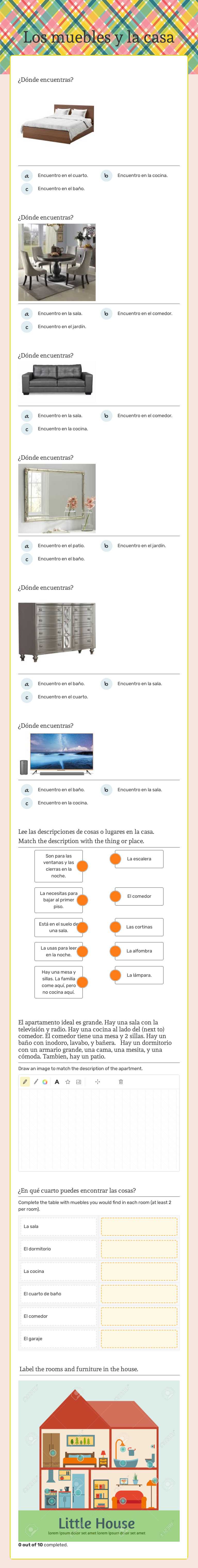 Los muebles y la casa worksheet preview image