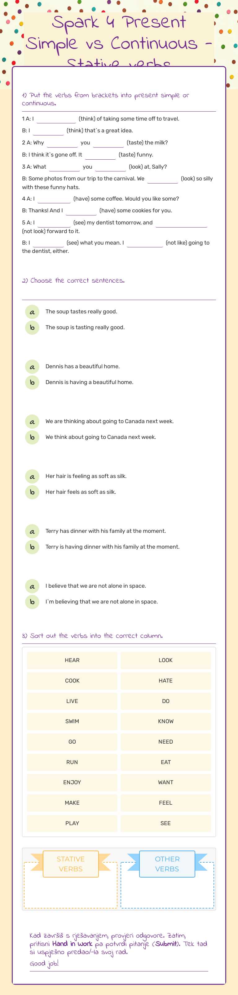 Master present simple vs. continuous verb tenses and stative verbs ...