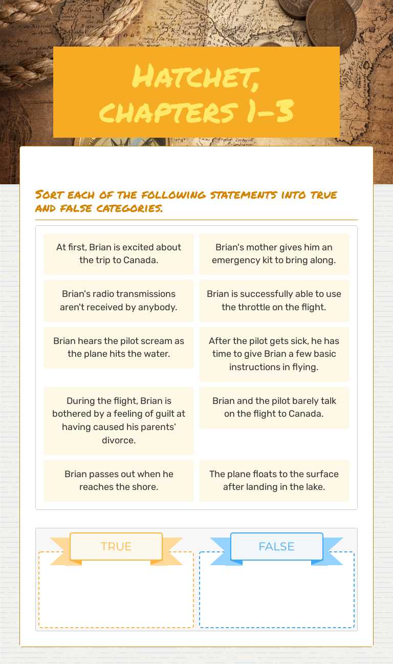 Hatchet, chapters 1-3 worksheet preview image