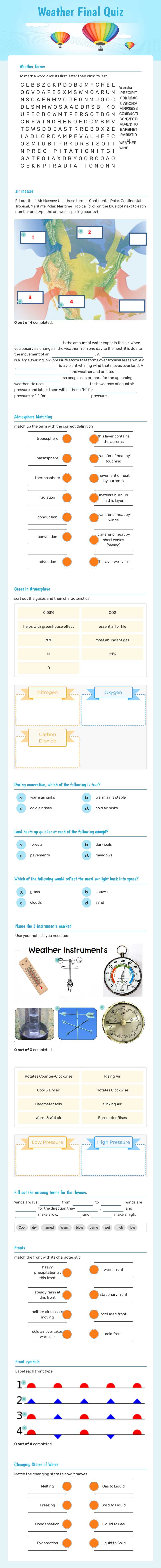 Weather Final Quiz worksheet preview image