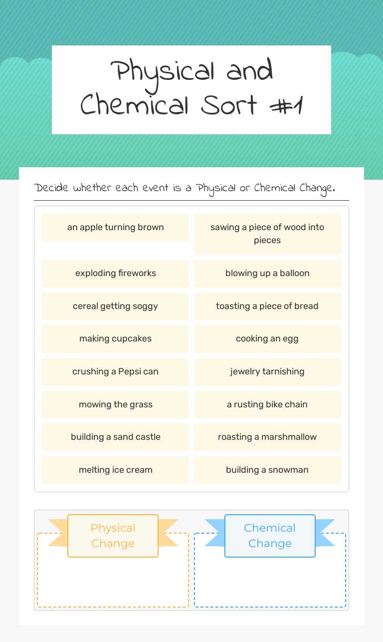 Physical and Chemical Sort #1 worksheet preview image