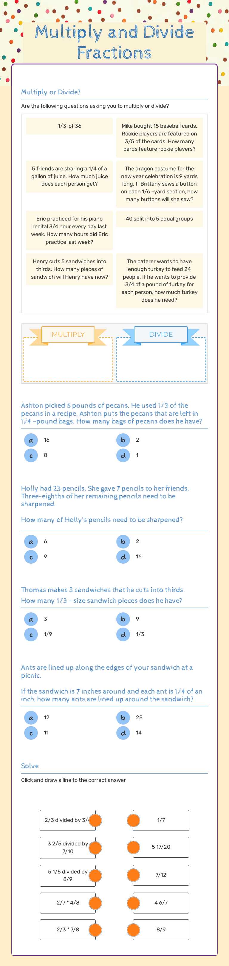 Multiply and Divide Fractions worksheet preview image