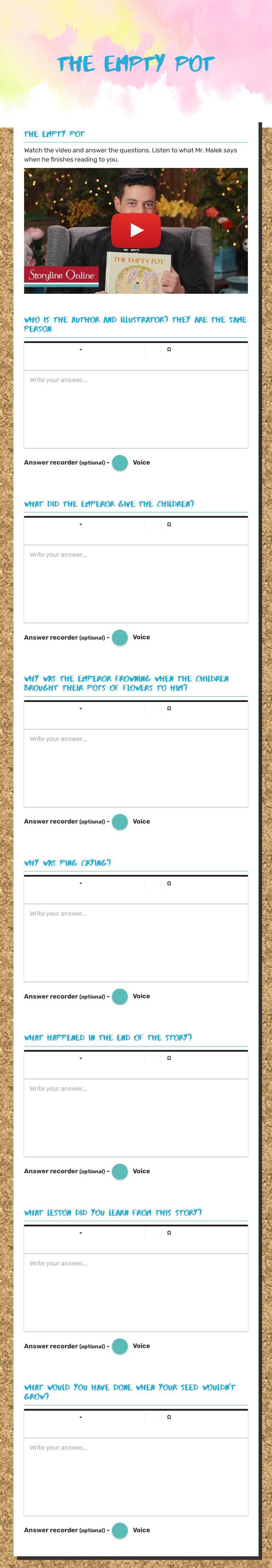The Empty Pot Grade 2 worksheet preview