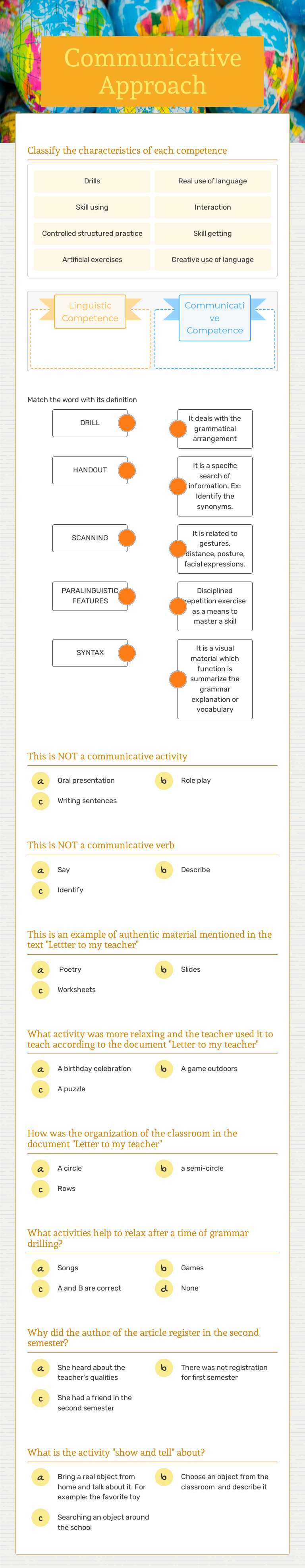 Communicative Approach worksheet preview image
