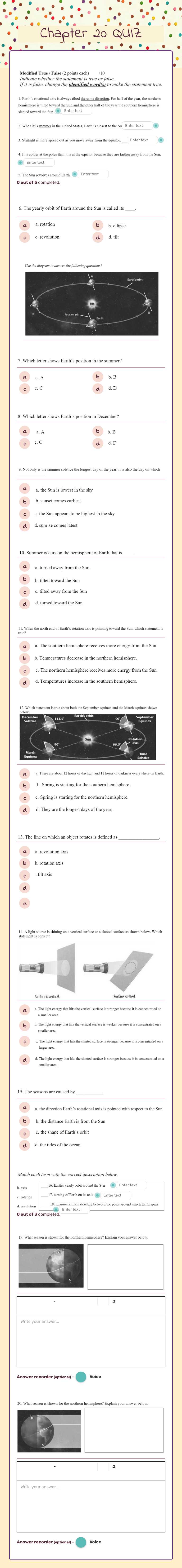 Chapter 20 QUIZ worksheet preview