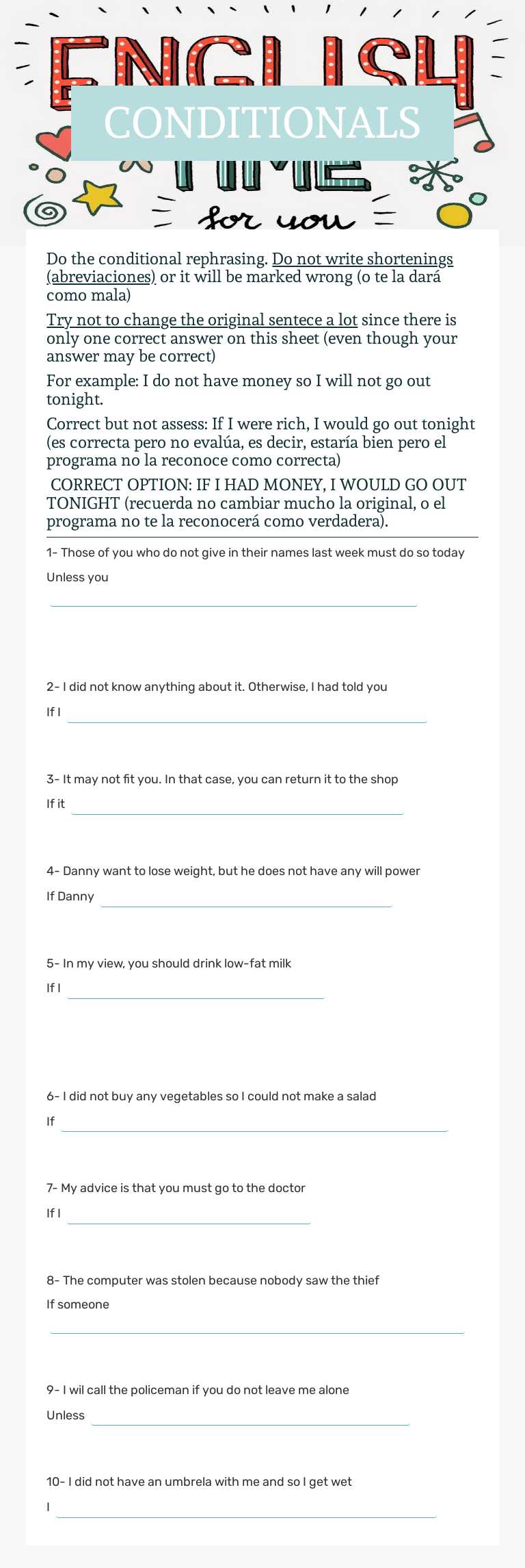 CONDITIONALS worksheet preview image