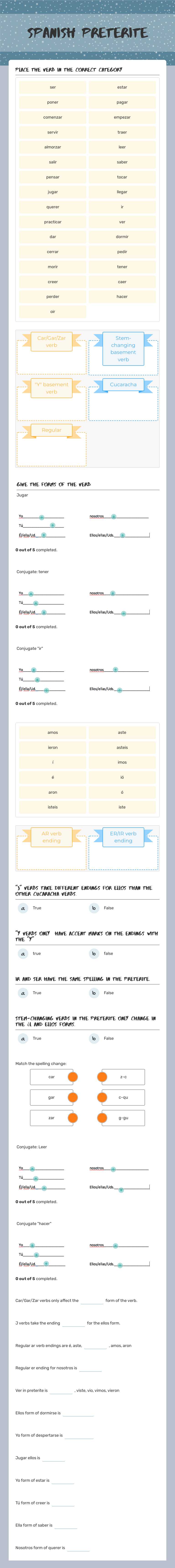 Spanish Preterite Grade 10 worksheet preview