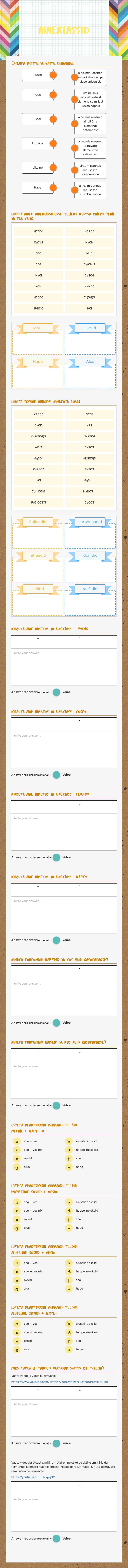 Aineklassid worksheet preview image