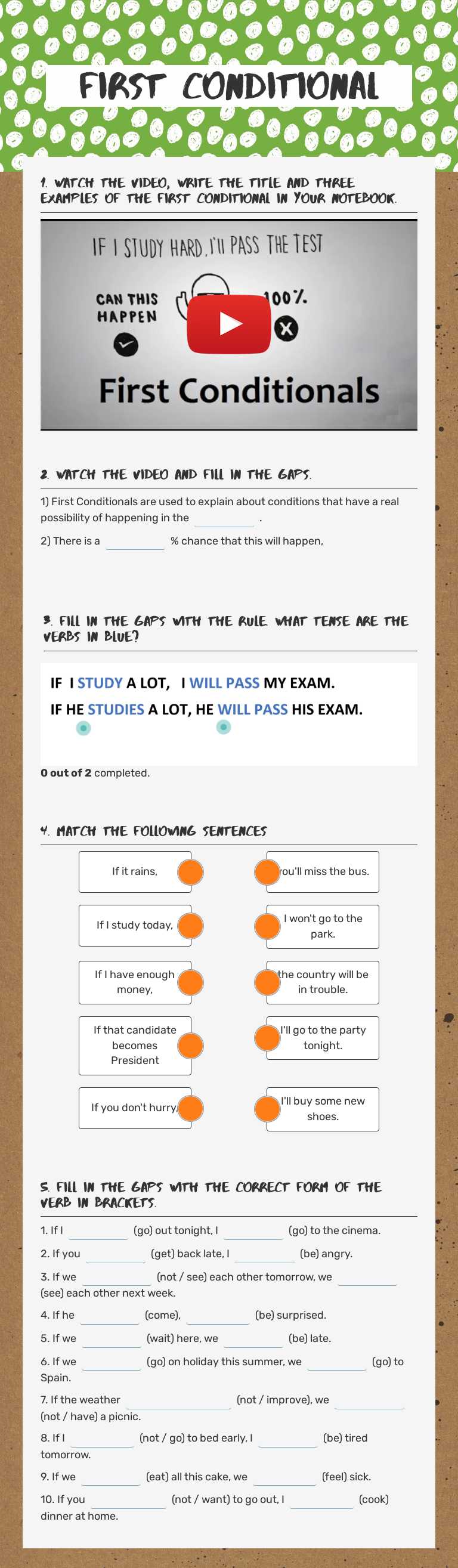 FIRST CONDITIONAL worksheet preview image
