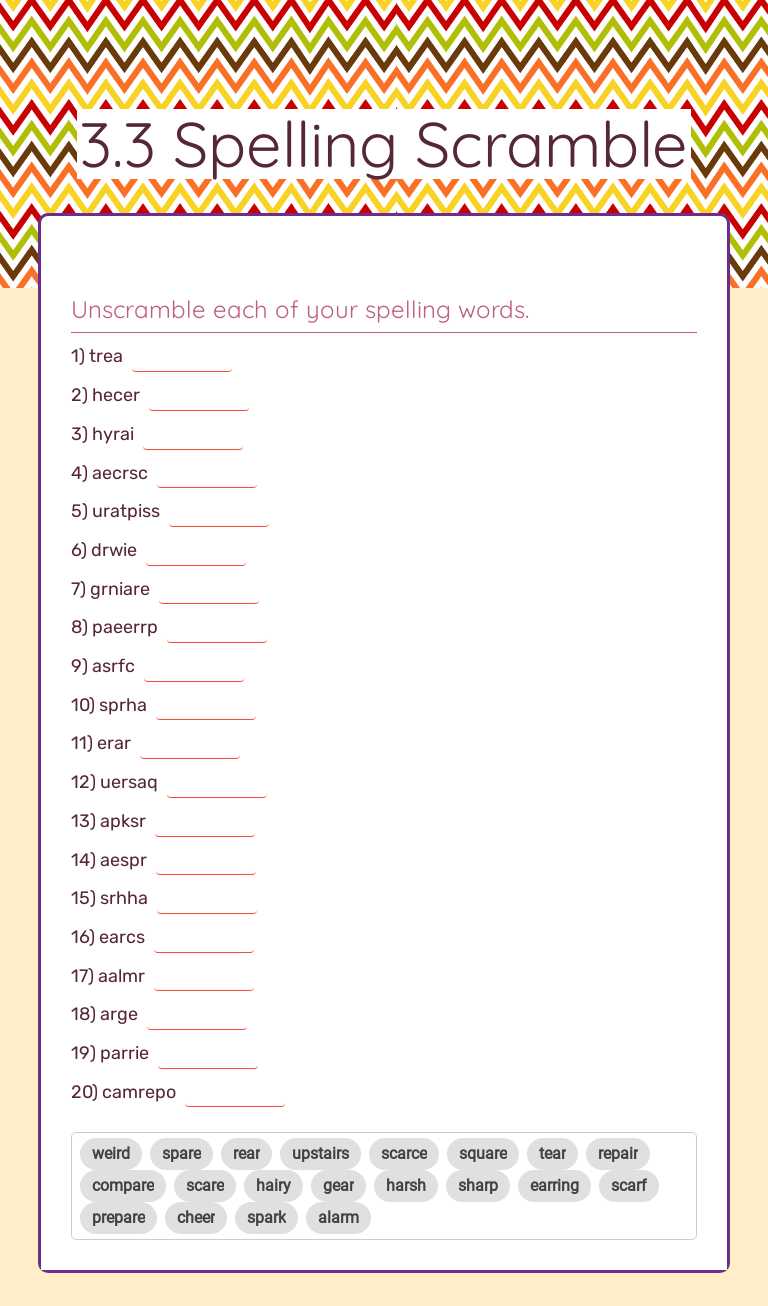 3.3 Spelling Scramble worksheet preview image
