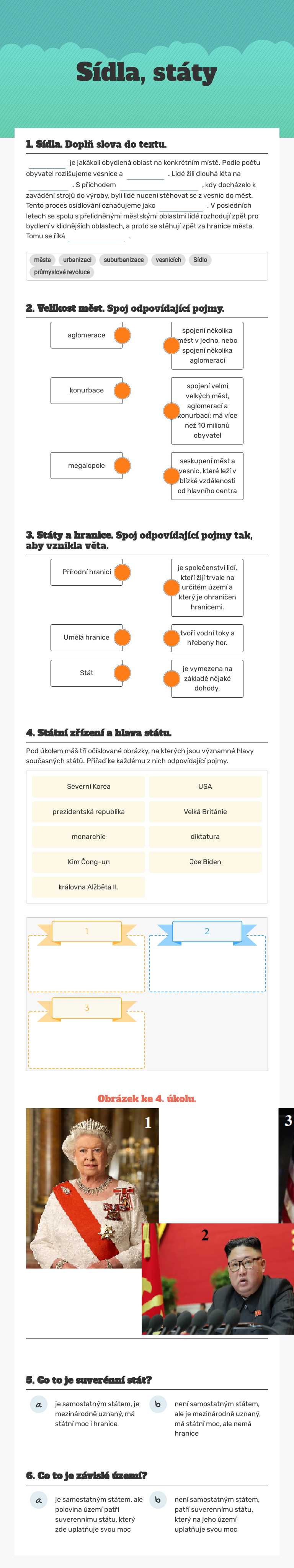 Sídla, státy worksheet preview image