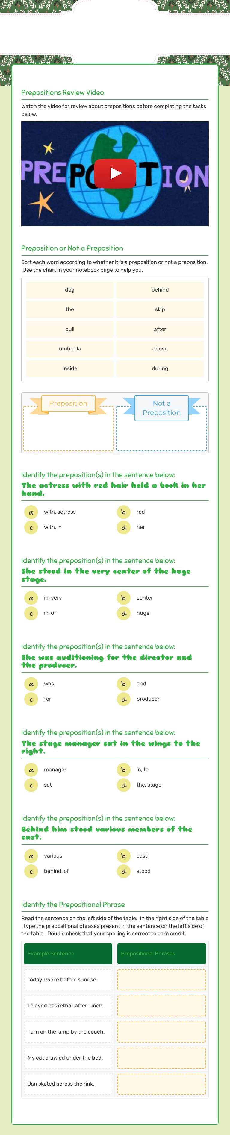Prepositions Worksheet worksheet preview image