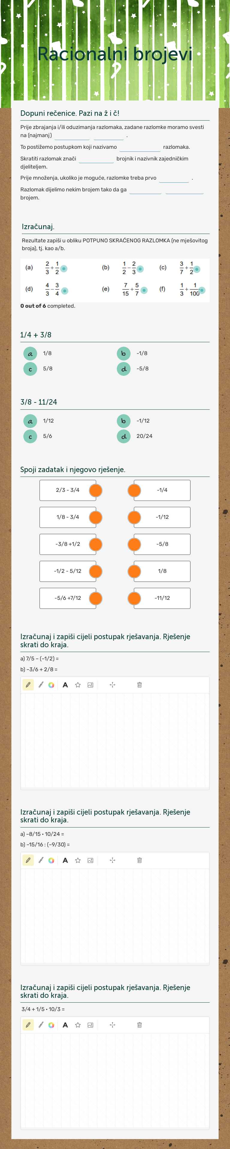 Racionalni brojevi Grade 6 worksheet preview