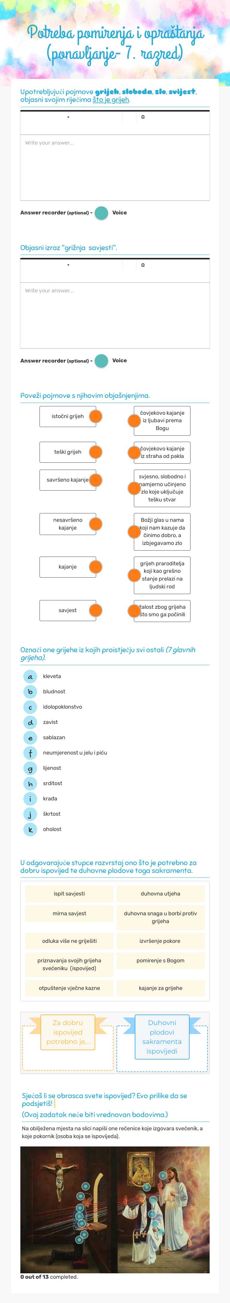 Potreba pomirenja i opraštanja (ponavljanje- 7. razred) worksheet preview image