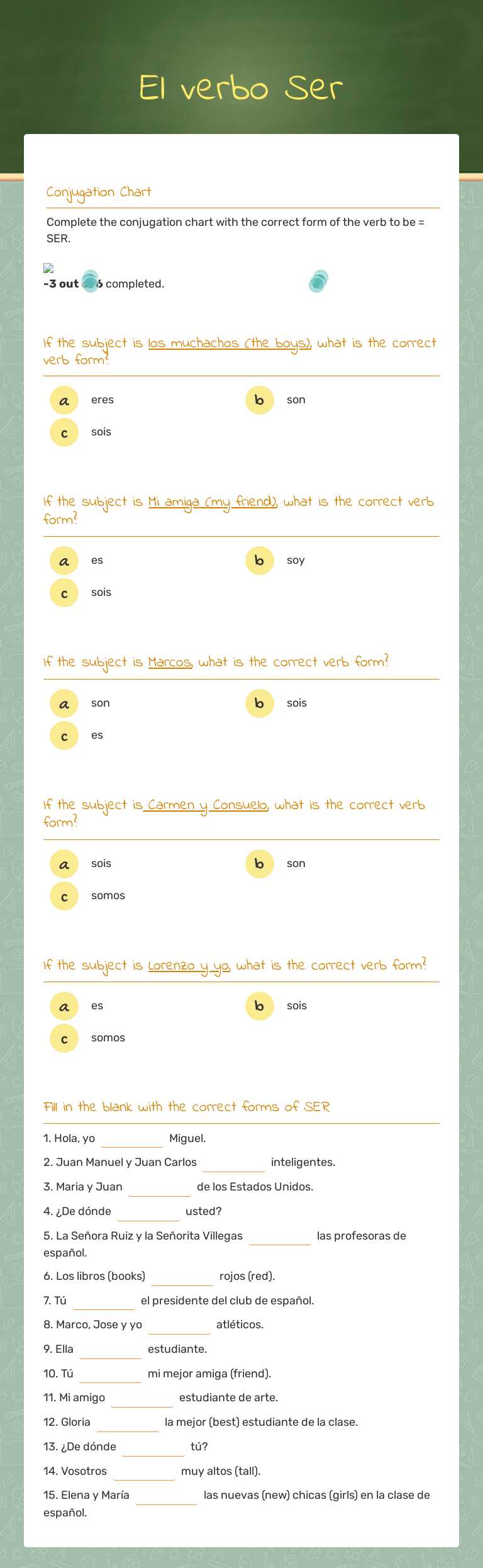 El verbo Ser worksheet preview image