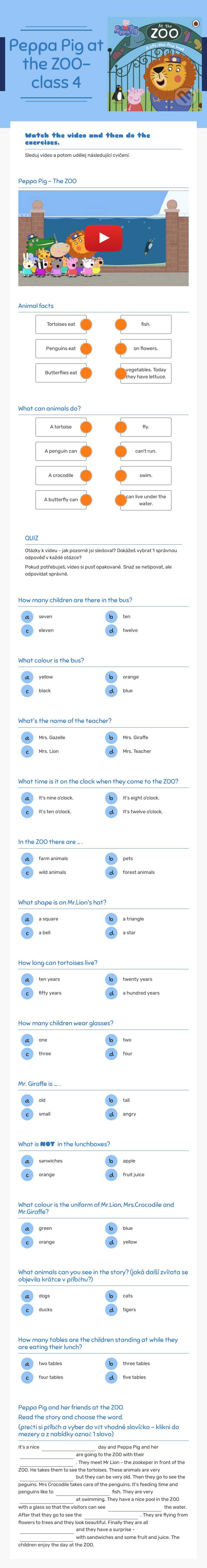 Peppa Pig at the ZOO- class 4 worksheet preview image