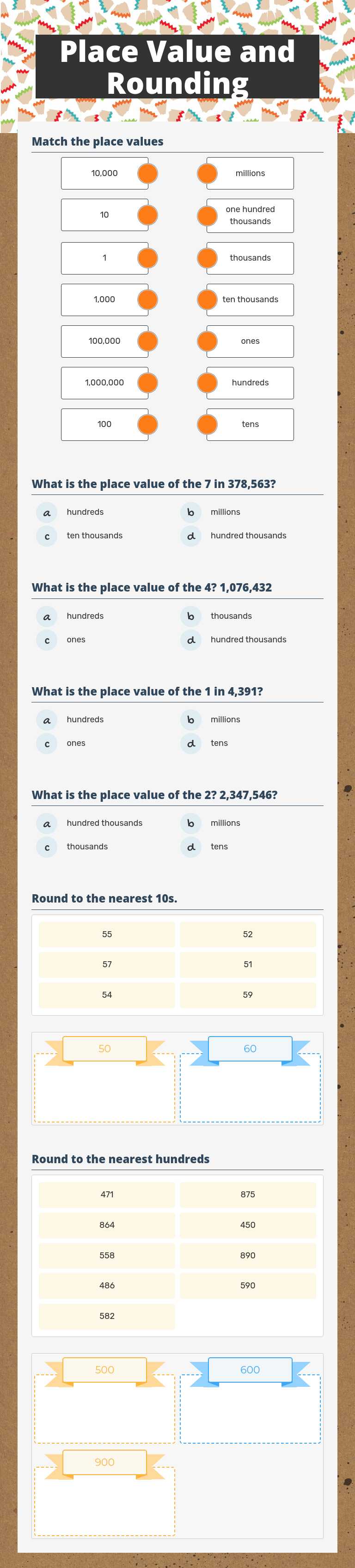 Place Value and Rounding worksheet preview image