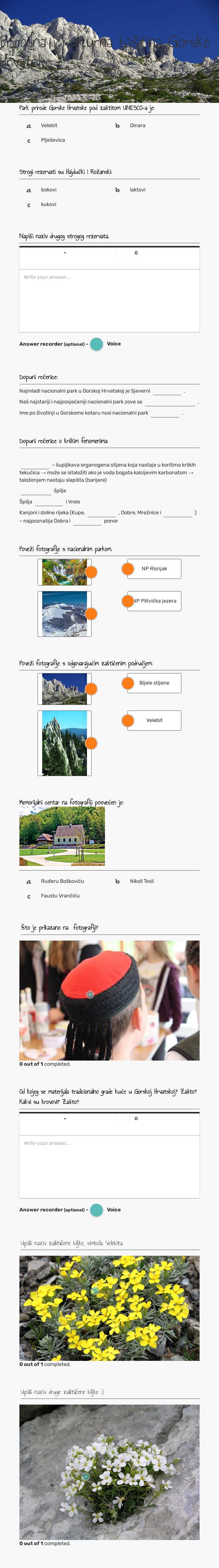Prirodna i kulturna baština Gorske Hrvatske Grade 8 worksheet preview
