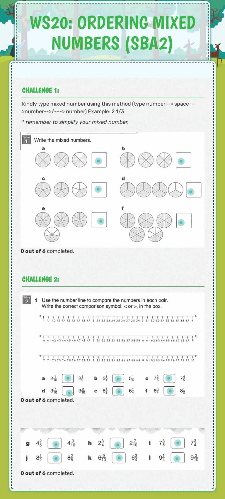 WS20: ORDERING MIXED NUMBERS (SBA2) worksheet preview image