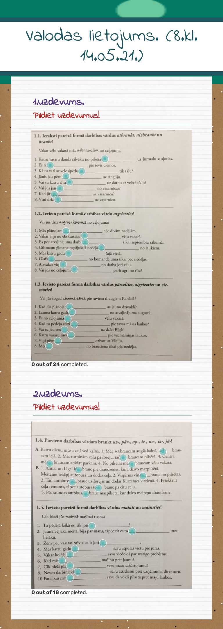 Valodas lietojums. (8.kl. 14.05.21.) worksheet preview image