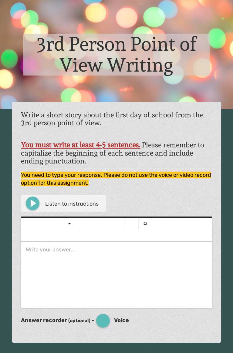 3rd Person Point of View Writing worksheet preview image