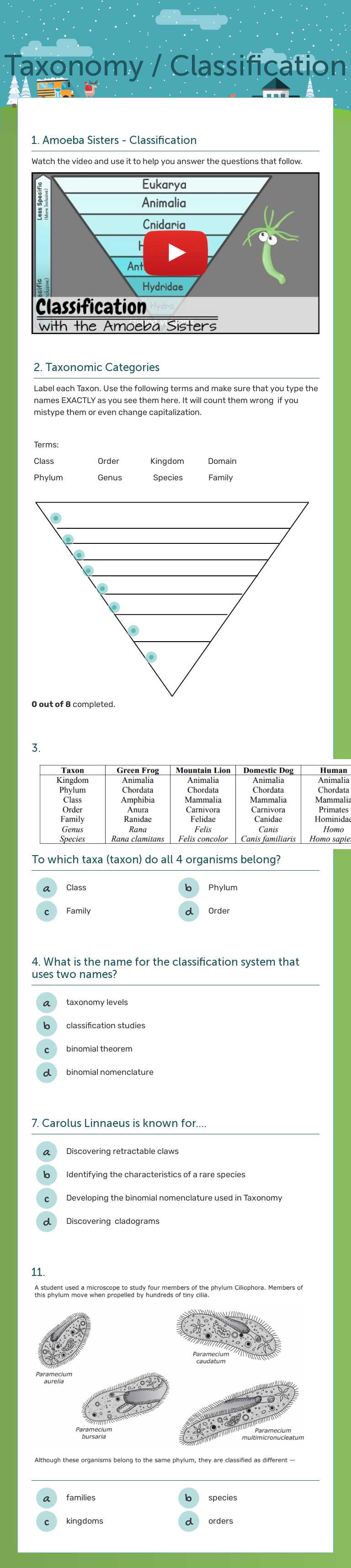 Taxonomy / Classification Grade 9 worksheet preview