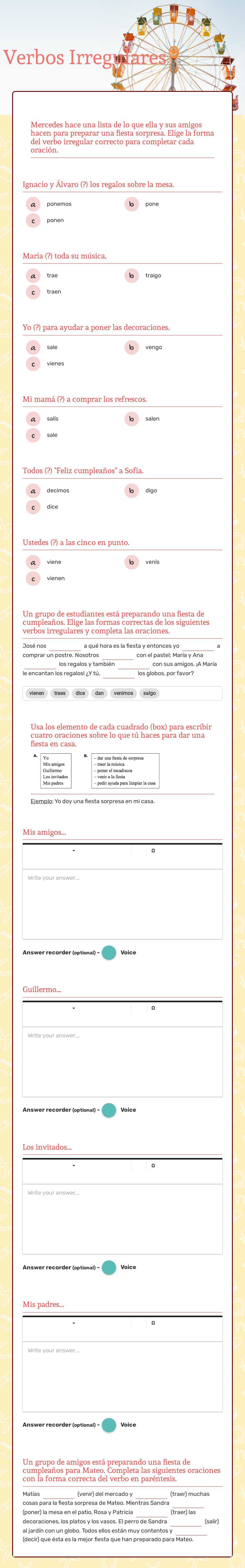 Verbos Irregulares worksheet preview image